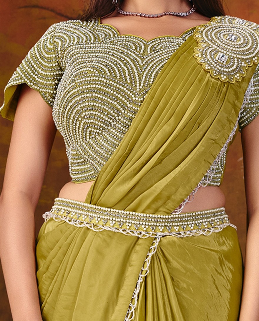 27116 - Yellow Embroidered Wedding Party Designer Saree
